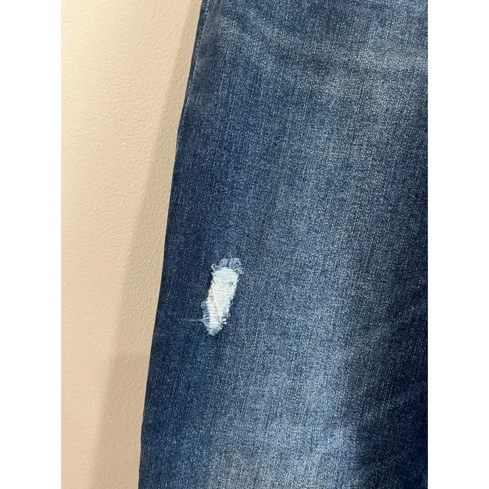 SPANX Distressed Ankle Skinny Jeans Pull On‎ Stretch Denim Medium Wash M